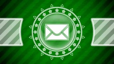 Çember şeklinde bir e-posta simgesi ve yeşil çizgili arka plan. Görüntü.