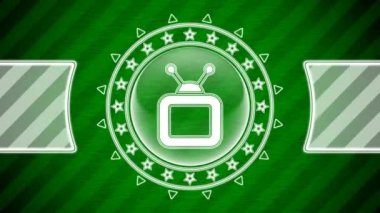 Daire şeklinde televizyon simgesi ve yeşil çizgili arka plan. Görüntü.
