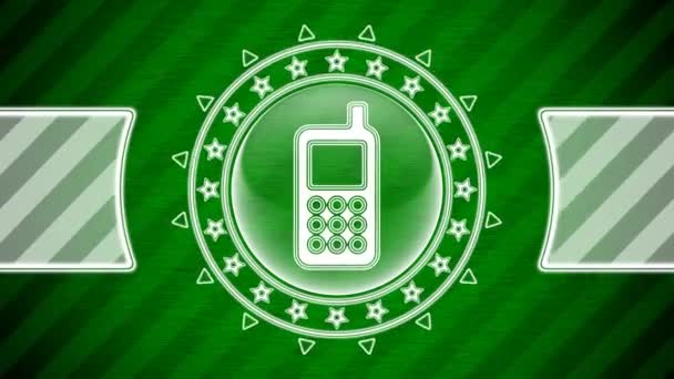 Icono Del Teléfono Celular Forma Círculo Fondo Rayado Verde Ilustración — Vídeo de stock