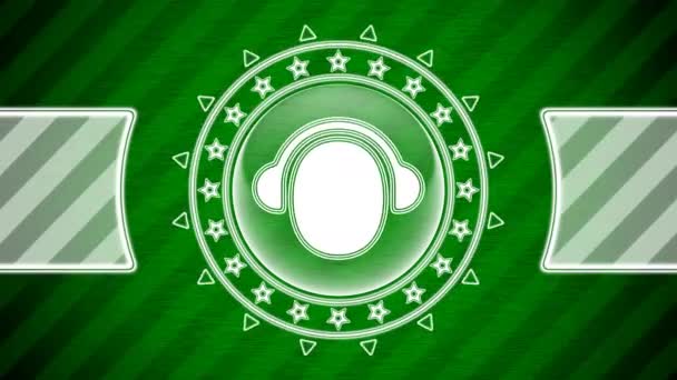 Headphones Icon Circle Shape Green Striped Background Illustration — Stock Video