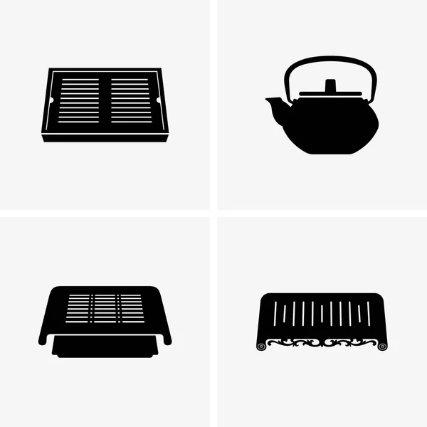 Tea trays and a kettle — Stock Vector