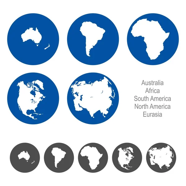 Austrálie, Afrika, Jižní Amerika, Severní Amerika, Eurasie — Stockový vektor