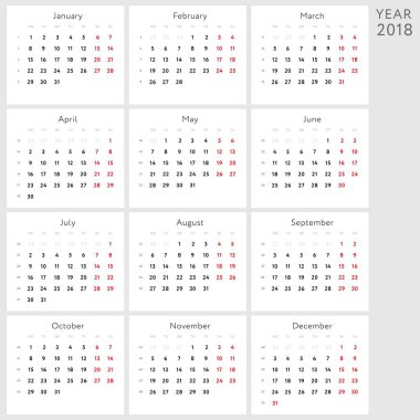 vektörel takvim 2018 