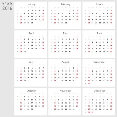 vektörel takvim 2018 