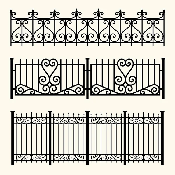 Set Decorative Fences Made Wrought Iron — Stock Vector