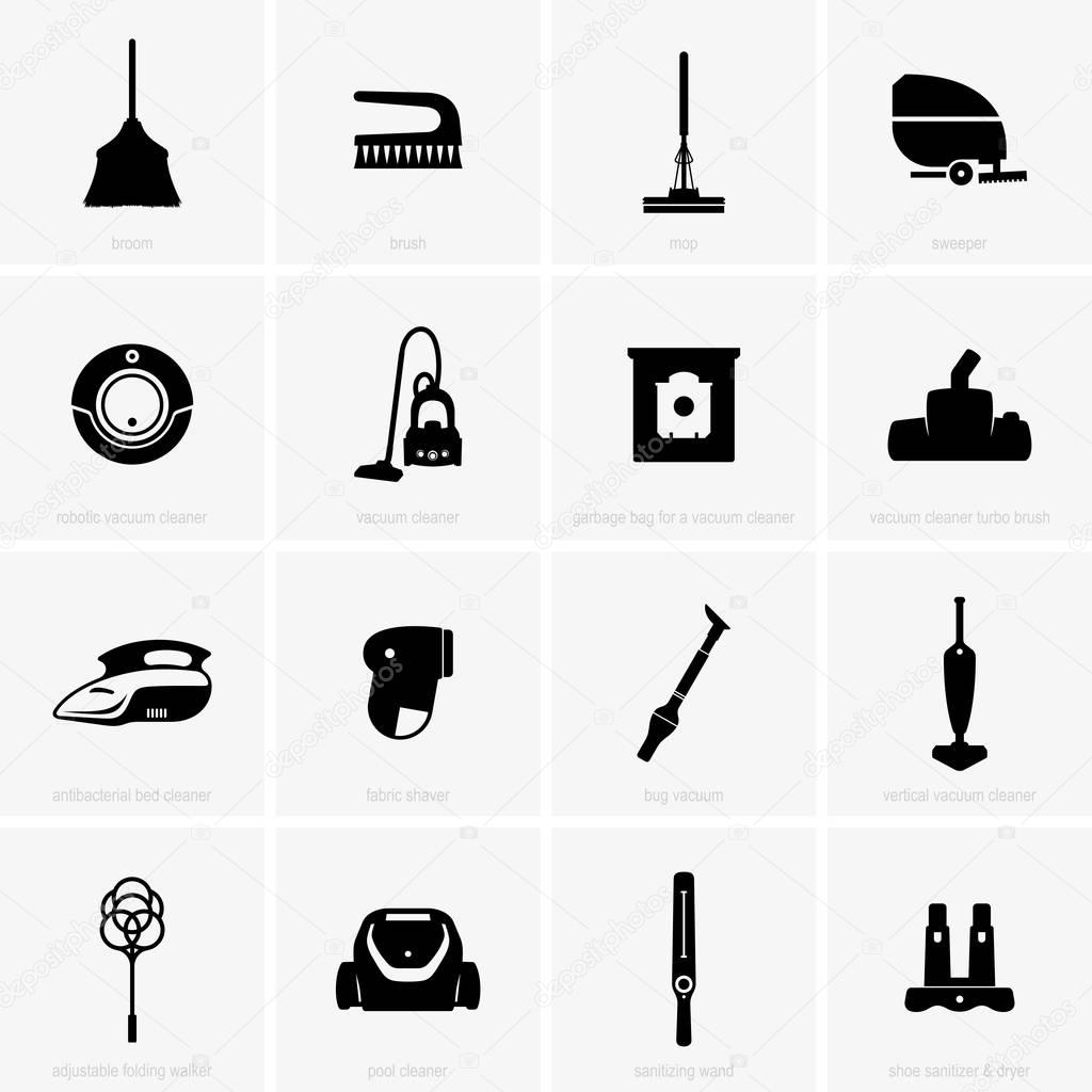 Set of cleaning tools and devices, shade pictures