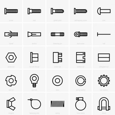 Set of twenty five fasteners icons clipart