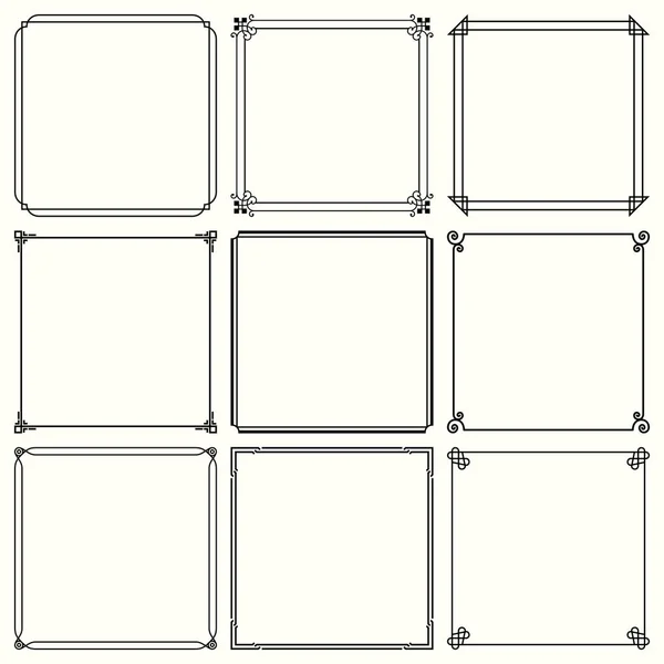 Set Aus Neun Einfachen Quadratischen Rahmen — Stockvektor