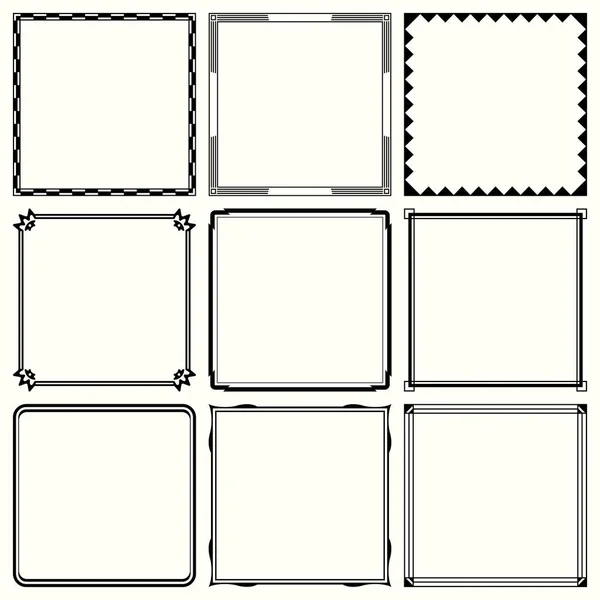 Set Nine Decorative Square Frames — Stock Vector