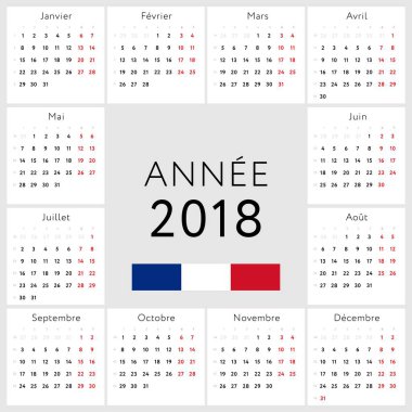 Vektör takvim 2018 (Fransızca versiyonu)