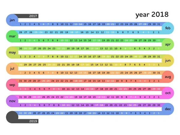 Calendario Catena 2018 Versione Inglese — Vettoriale Stock