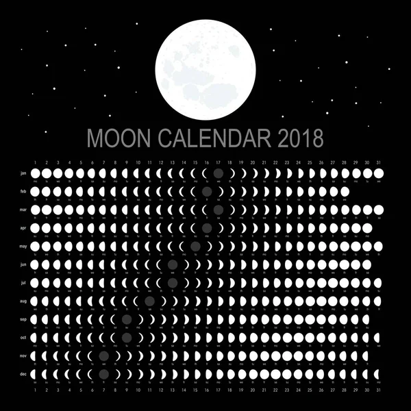 Mondkalender 2018 Englische Version — Stockvektor