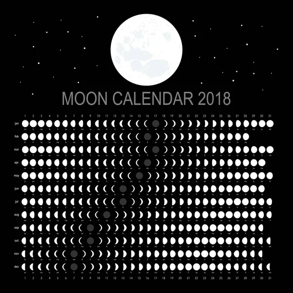 Calendrier Lunaire 2018 Version Anglaise — Image vectorielle