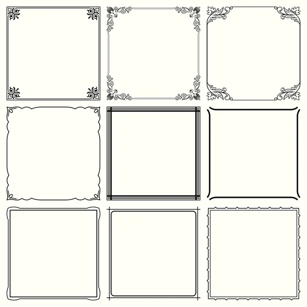 Set Decoratieve Vierkant Floral Frames — Stockvector