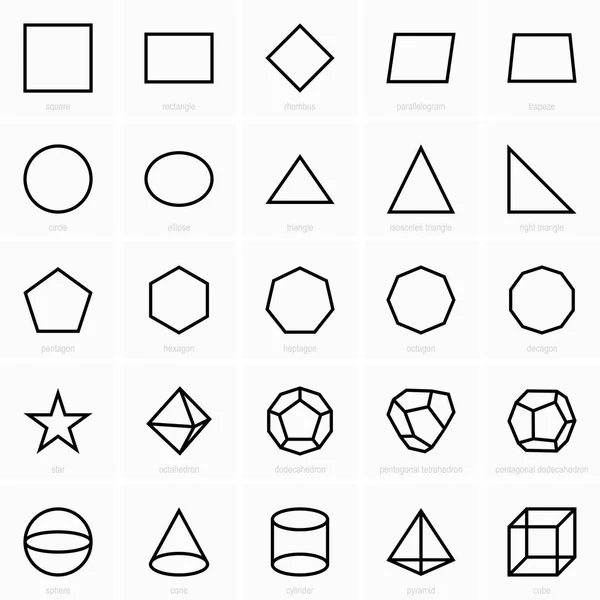 Conjunto Figuras Planimétricas Estereométricas — Archivo Imágenes Vectoriales