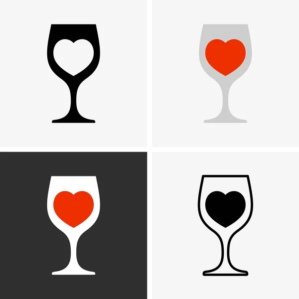 Wine Glasses Heart Sign — Stock Vector