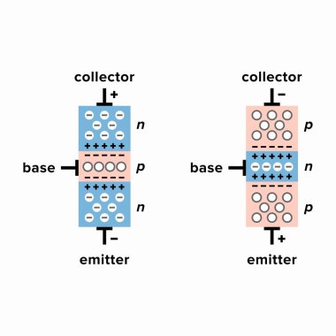 n-p-n ve p-n-p bipolar bağlantı transistörlerinin işlem ilkesi