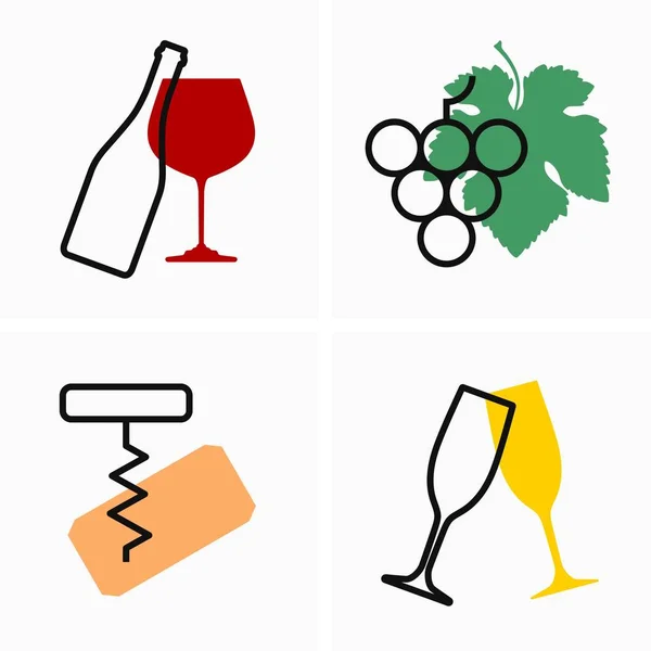 Conjunto Simple Iconos Relacionados Con Vino — Vector de stock