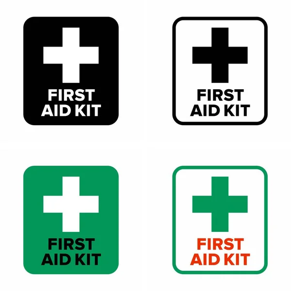 Första Hjälpen Kit Akut Medicinska Förnödenheter Pack Informationsskylt — Stock vektor