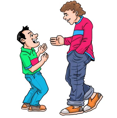 Küçük bir kardeşle kardeşinin konuştuğu bir resim..