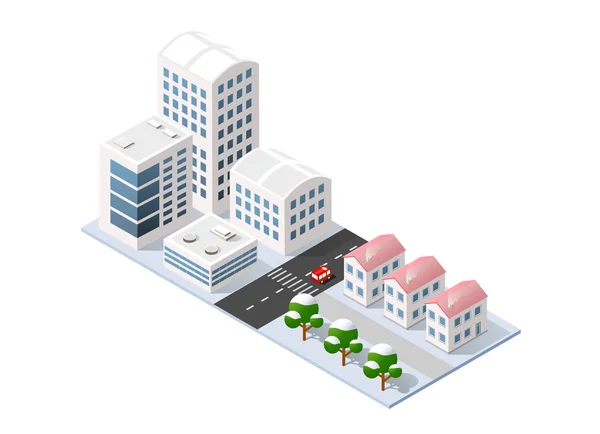 Cidade cidade de inverno tridimensional —  Vetores de Stock