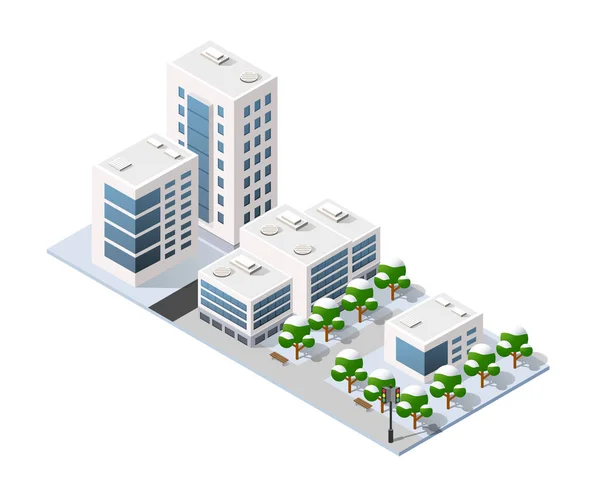 Cidade cidade de inverno tridimensional —  Vetores de Stock