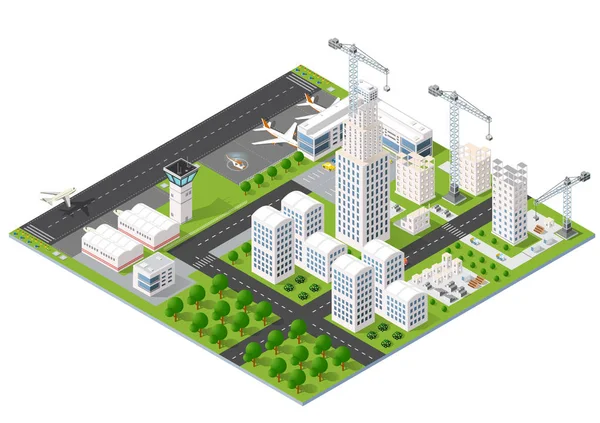Flughafen der Stadt mit Transport — Stockvektor