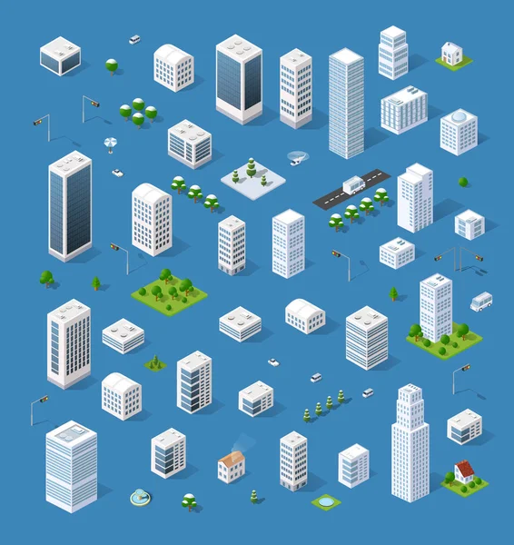 Set isometrico 3D città — Vettoriale Stock