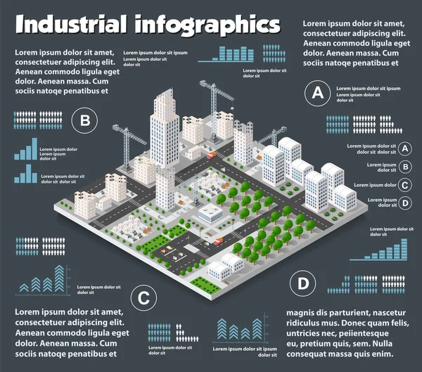 Isometrische Industrie in der Stadt — Stockvektor