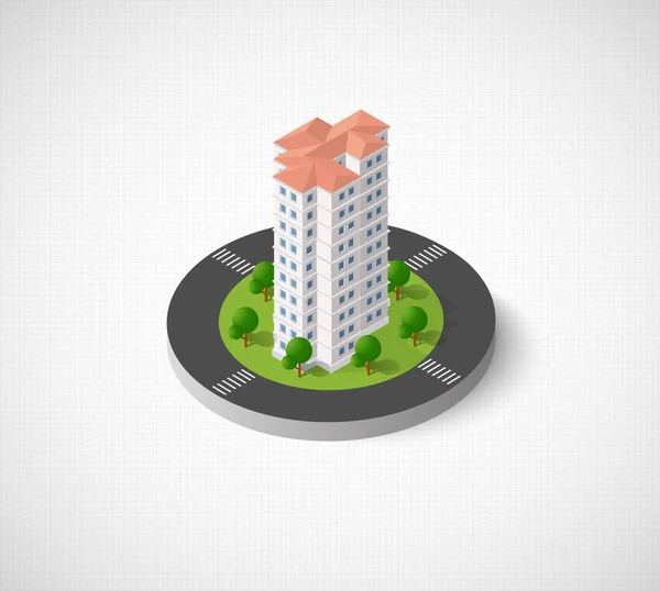 Icono edificio dimensional — Vector de stock