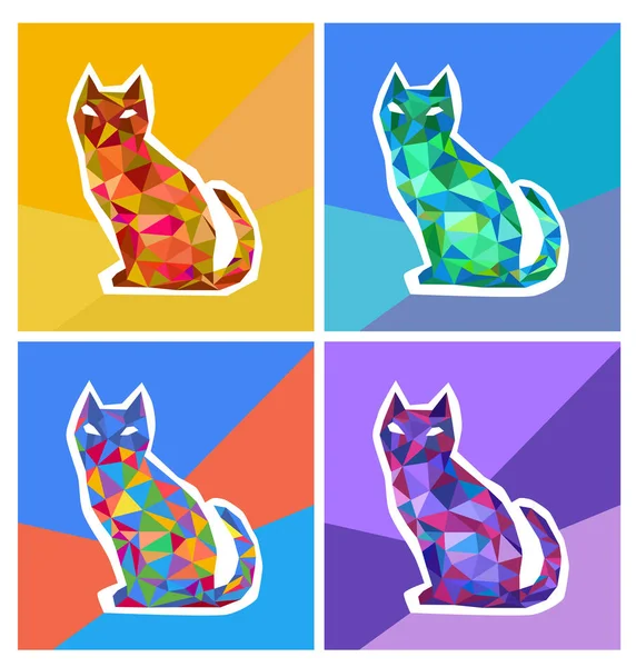 Streszczenie wielokątne kolorowe koty — Wektor stockowy