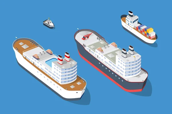 Круїзний човен і військово-морські кораблі — стоковий вектор