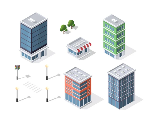 Conjunto de edifícios isométricos modernos —  Vetores de Stock