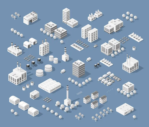 Conjunto de edifícios isométricos modernos — Vetor de Stock