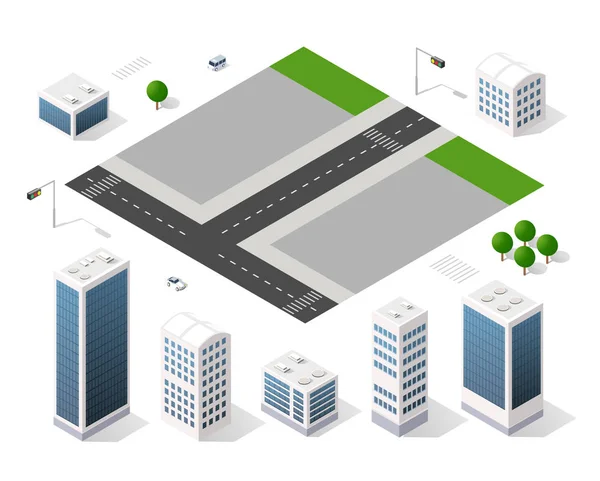 Conjunto de edifícios isométricos modernos — Vetor de Stock