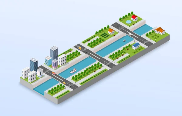 Illustration isométrique d'une ville — Image vectorielle