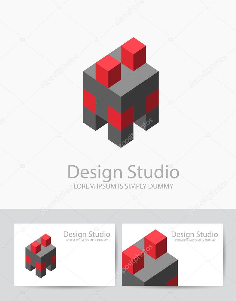 Abstract isometric logotype dimensional 3D shape template for business cards, invitations, presentations and printing