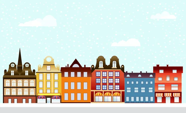 Pueblo urbano Navidad decorado — Vector de stock