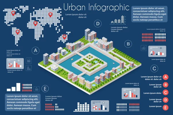 Stad infographics van de stad met huizen — Stockvector