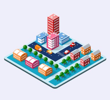 Renkli 3d izometrik şehir