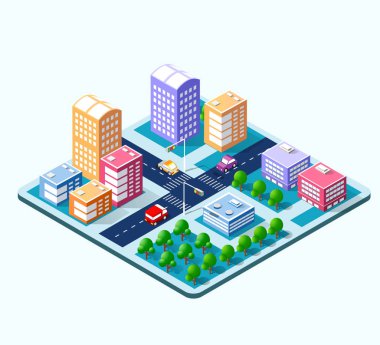 Renkli 3d izometrik şehir