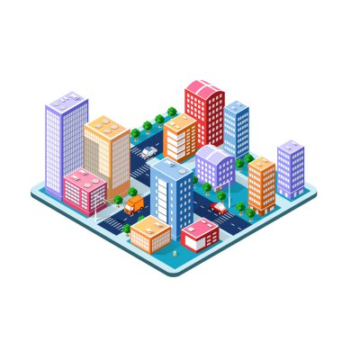 Renkli 3d izometrik şehir