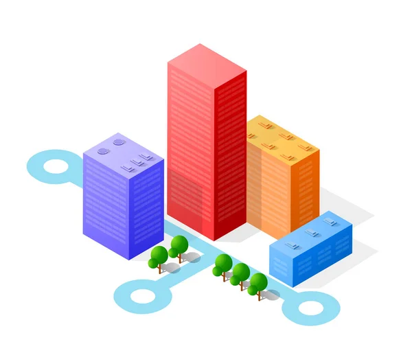 Cidade isométrica 3D colorida — Vetor de Stock