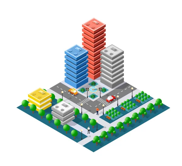 Cidade isométrica 3D colorida — Vetor de Stock