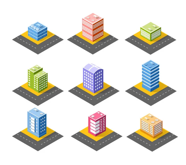 Città isometrica 3D colorata — Vettoriale Stock