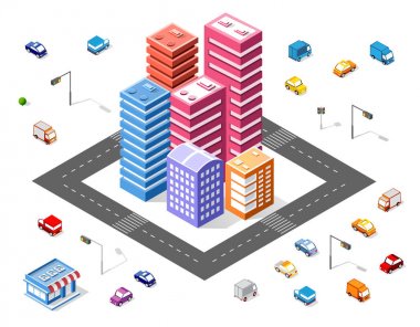 Renkli 3d izometrik şehir