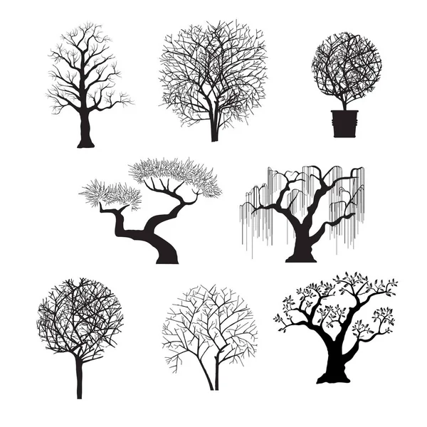 Silhuetas de árvore de desenho — Vetor de Stock