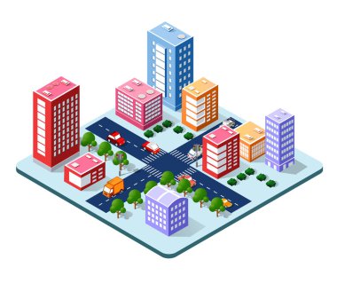 Renkli 3d izometrik şehir