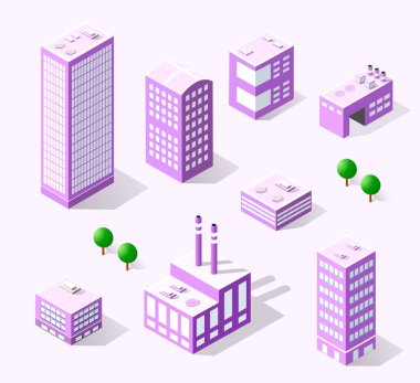 Renkli 3d izometrik şehir