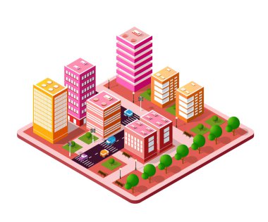 Renkli 3d izometrik şehir
